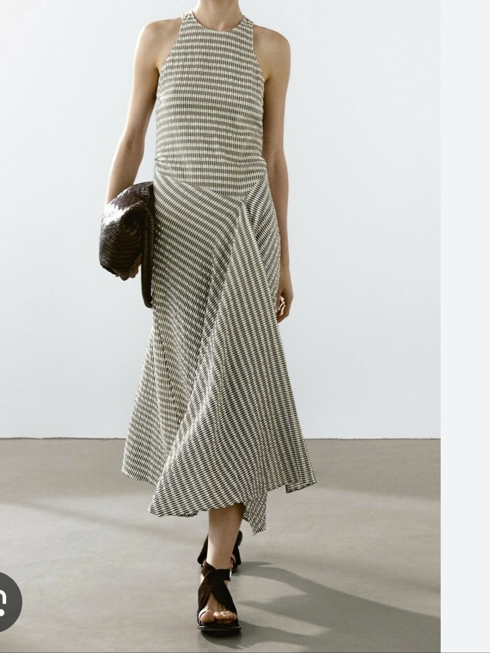 Massimo Dutti -Size 8-textured Striped Sleeveless Asymmetric Dress